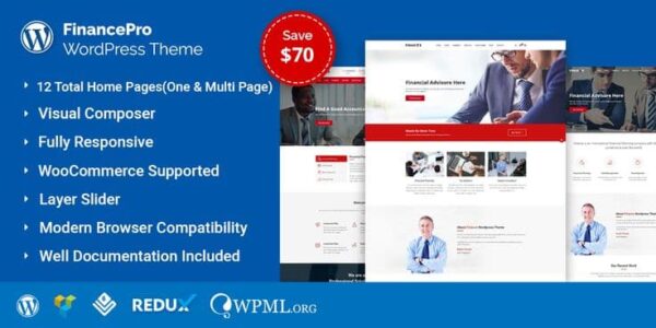 Finance Pro WordPress Theme homepage layout for business and consulting websites